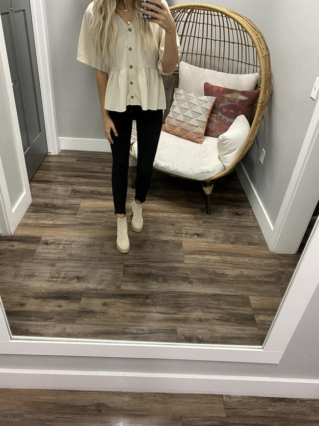 KODEE NATURAL BUTTON UP PEPLUM BLOUSE