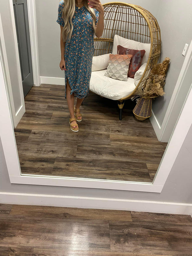 TEAL FLORAL MAXI DRESS
