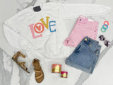 WHITE LOVE GRAPHIC CREW SWEATER