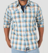 MENS WRANGLER TEAL STITCH PLAID SNAP SHIRT