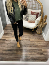 BLACK FAUX LEATHER BLAZER