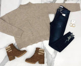 TAUPE DISTRESSED BOTTOM SWEATER