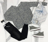 CHARCOAL LEOPARD LONG SLEEVE SWEATER TOP