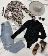 BLACK ABSTRACT DESIGN BODYSUIT