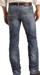 ROCK & ROLL SLIM FIT STRETCH SIMPLE POCKET STRAIGHT BOOTCUT JEANS MEDIUM WASH