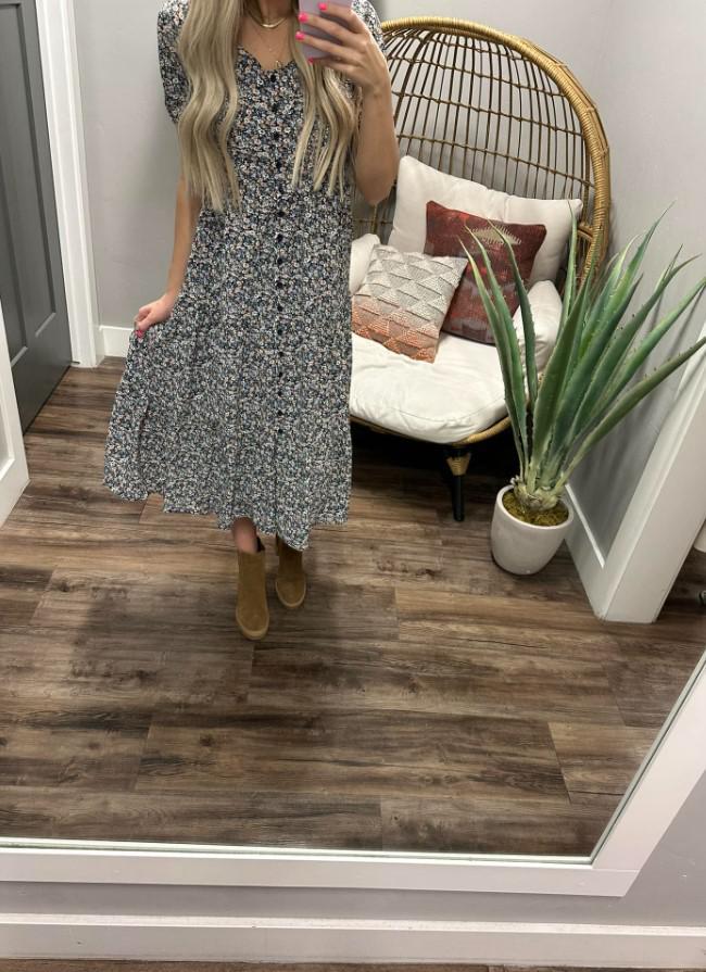 DREW SAILOR BLUE BUTTON FLORAL DRESS
