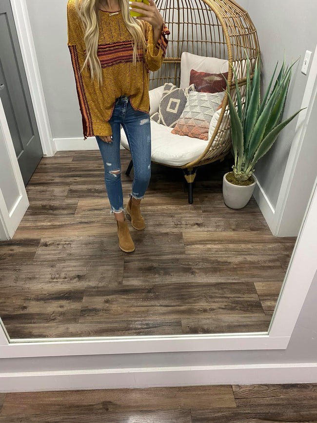 MUSTARD STRIPE COLORBLOCK SWEATER TOP
