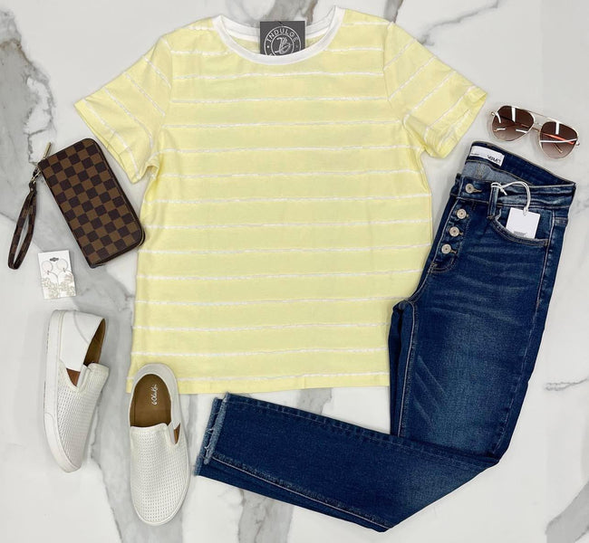 BUTTER YELLOW SCALLOPED DETAIL TEE