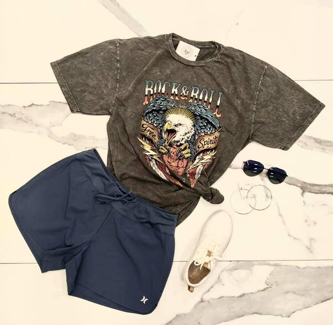 TAUPE GREY ROCK & ROLL TEE