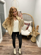 TAUPE QUILTED BOMBER JACKET