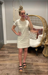 CREAM STRIPE T SHIRT DRESS