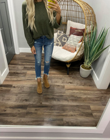 OLIVE SPECKLED SEAM SWEATER TOP