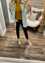 DUSTY BLUE CORDED BUTTON UP SHACKET