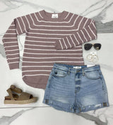 MAUVE ROSE STRIPE PULLOVER SWEATER