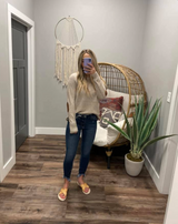 TAUPE KNIT SWEATER W/SUEDE ELBOW PATCH