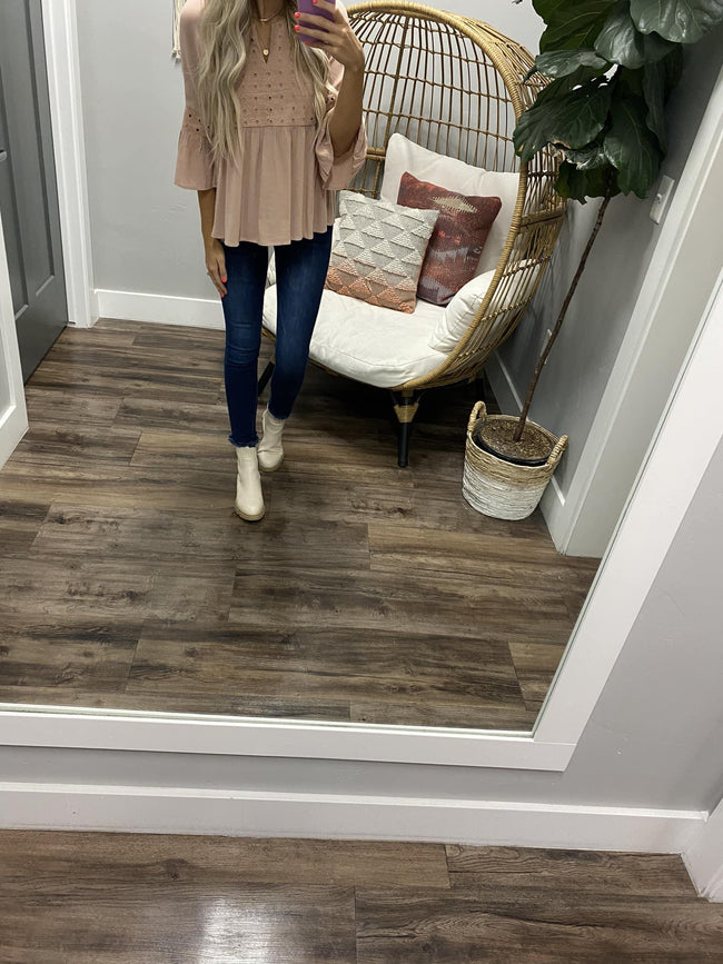 BLUSH EYELET BACK TIE BLOUSE