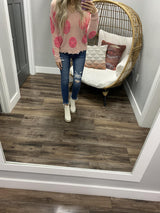 SMILE LIKE YOU MEAN IT PINK DISTRESSED SWEATER