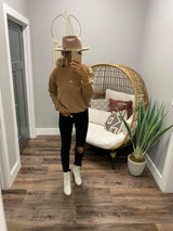 CAMEL GLITZ CREW SWEATER