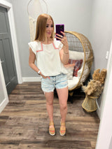 IVORY AND CORAL DETAIL STITCH BLOUSE