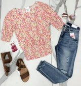 PINK FLORAL SMOCK BLOUSE