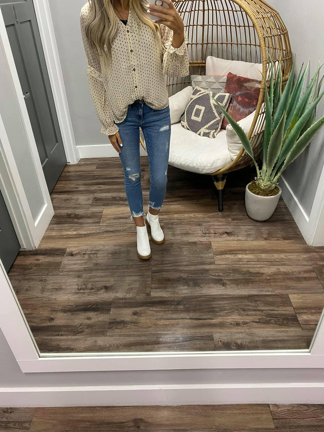 CREAM PRINTED BUTTON DOWN BLOUSE