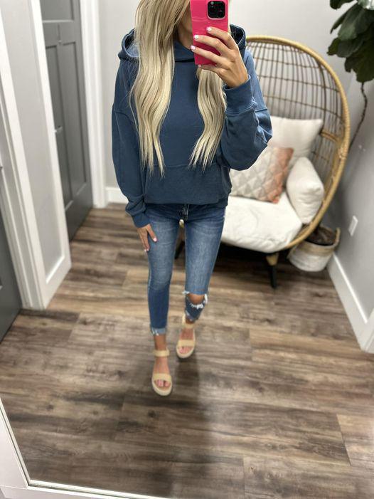 TEAL MINERAL WASH KANGAROO POCKET HOODIE
