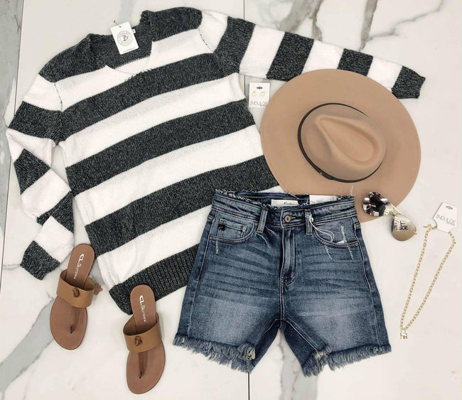 OLIVE CHENIELLE STRIPE SWEATER TOP
