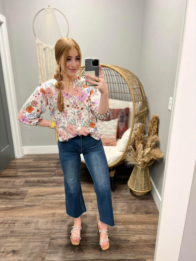 BLUSH FORAL BUTTON SPRING BLOUSE