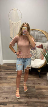 MAUVE KNIT RUFFLE SWEATER TOP