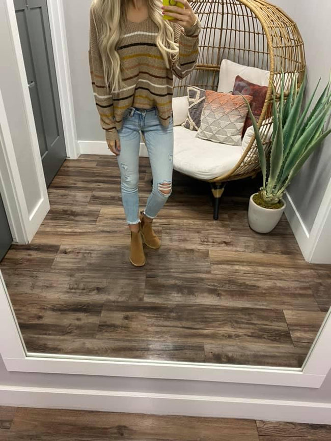 TAUPE MULTI STRIPE KNIT SWEATER TOP