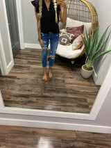 BLACK CHIFFON RUFFLE SLEEVE BLOUSE