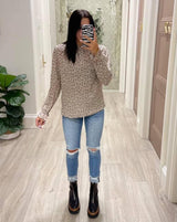 TAUPE SMOCKED FLORAL BLOUSE