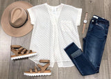IVORY STITCH V NECK BLOUSE