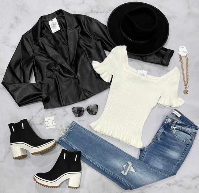 IVORY SQUARE NECK POINTELLE SWEATER