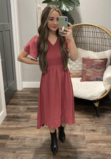 FELICITY SMOCKED TIRED FLUTTER SLEEVE DRESS