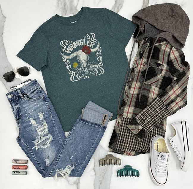 WRANGLER RETRO HEATHER TEAL JUNEBUG TEE
