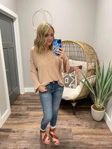 NATURAL OVERSIZED RIBBED HOODED TOP