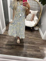 IRIS BLUE FLORAL TIERED MAXI DRESS