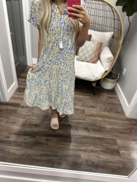 IRIS BLUE FLORAL TIERED MAXI DRESS