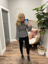 BLACK SMOCKED ANIMAL PRINT BLOUSE