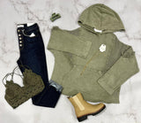 FADED OLIVE BOHO HOODED TOP