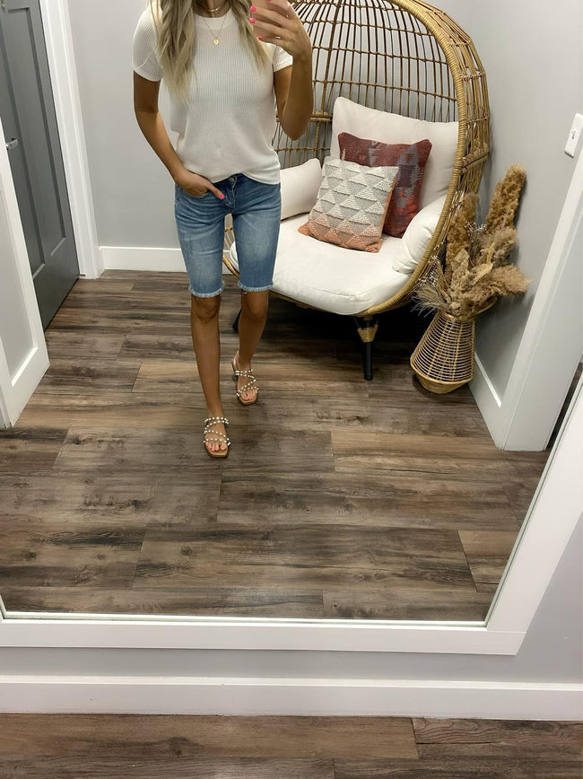 IVORY RIBBED TEE