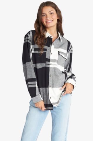 ROXY LET IT GO LONG SLEEVE BLACK BUTTON UP PLAID