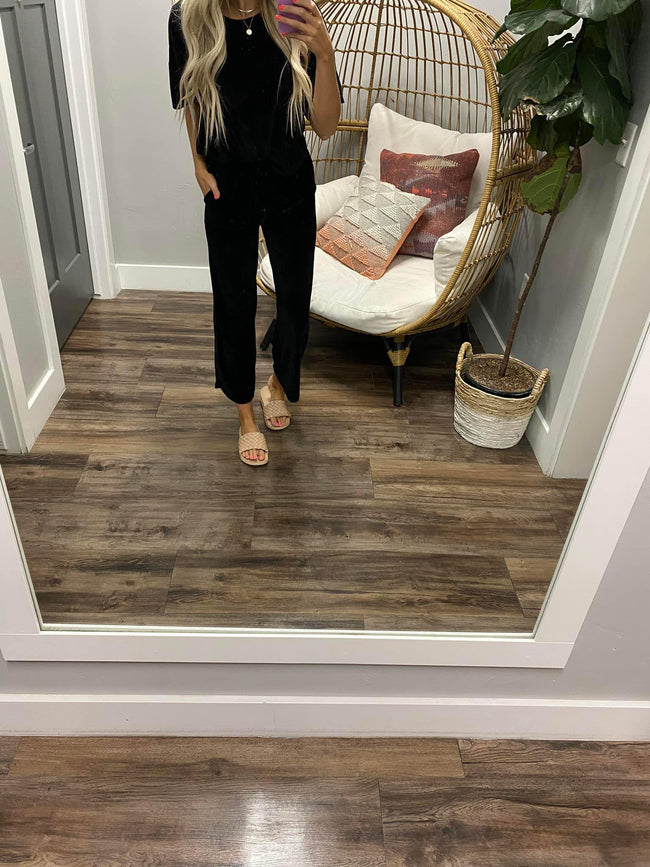 BLACK RIBBED VELOUR CORDED SET