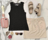 WALK THE LINE BLACK RUFFLE SLEEVE TANK TOP
