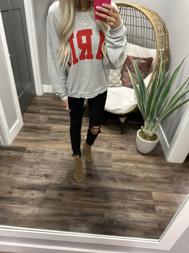 HEATHER GREY PARIS CREW SWEATER