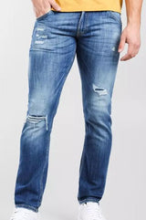 MENS JACK AND JONES DISTRESSED PATCHED JJIGLENN DENIM