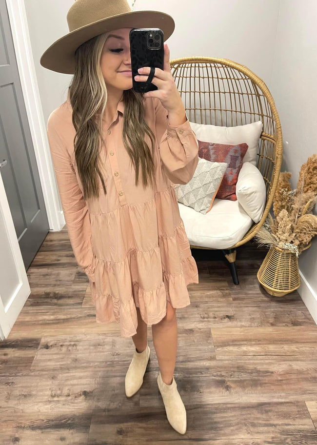 BLUSH TIERED SHIRT DRESS