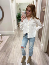 IVORY STRIPE HOODED TOP