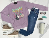 LAVENDER WASHED ROCK N ROLL WORLD TOUR CREW SWEATER